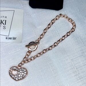 Swarovski Crystal Rose Gold Heart Charm Bracelet | New with Jewelry box